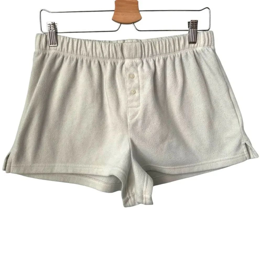 PINK VS Fleece Mini Shorts in Size Medium in Color Light Mint Green almost Cream